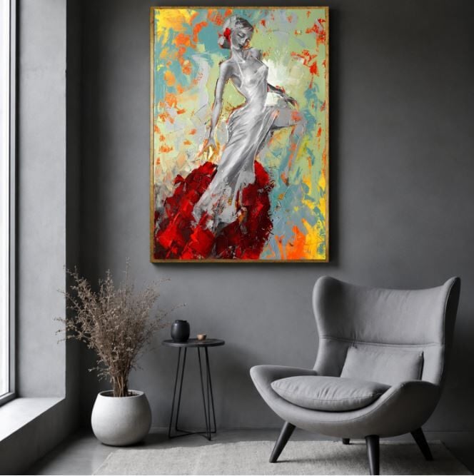 Soyut Kadın Yağlı Boya Tablo Modern Figüratif Dokulu Sanat Eseri