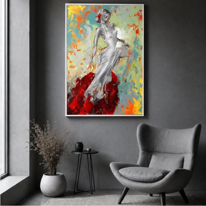 Soyut Kadın Yağlı Boya Tablo Modern Figüratif Dokulu Sanat Eseri