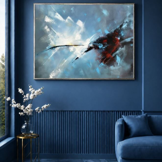 Soyut Yağlı Boya Tablo Mavi Kırmızı Modern Duvar Dekoru