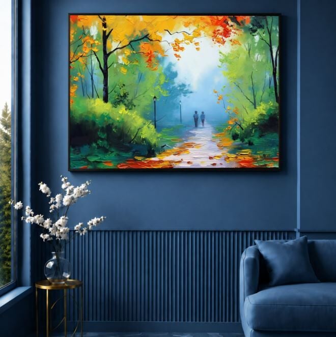 Sonbahar Orman Yolu Yağlı Boya Tablo Modern Manzara Dekoru