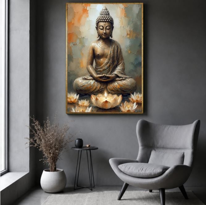 Buda Dokulu Yağlı Boya Tablo – Lotus Işığı