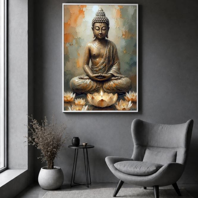 Buda Dokulu Yağlı Boya Tablo – Lotus Işığı