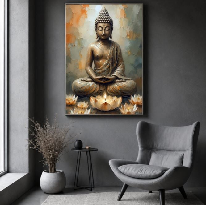 Buda Dokulu Yağlı Boya Tablo – Lotus Işığı