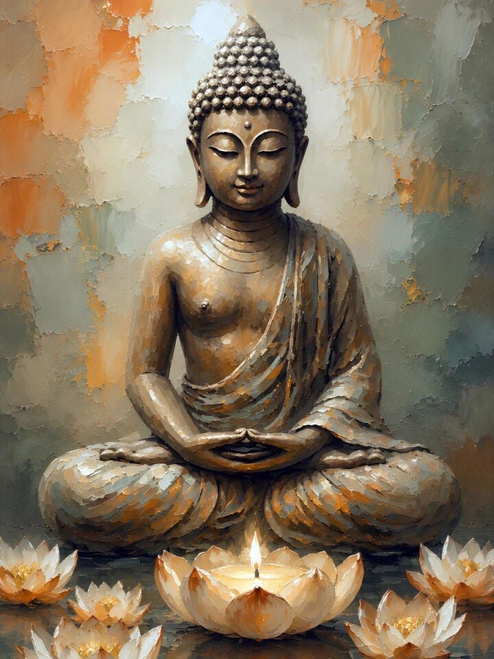 Buda Dokulu Yağlı Boya Tablo – Lotus Işığı