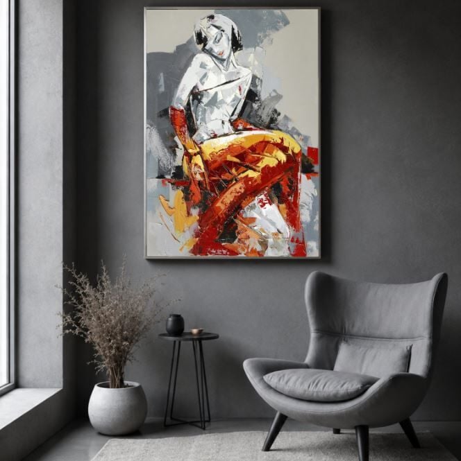 Modern Kadın Yağlı Boya Tablo Soyut Figür El Yapımı Dokulu Sanat Eseri