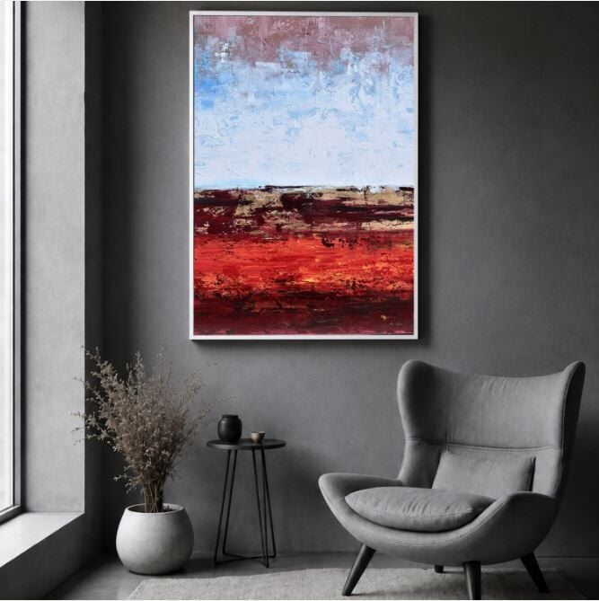 Bordo Ufuk Soyut Yağlı Boya Tablo Modern Dokulu Sanat