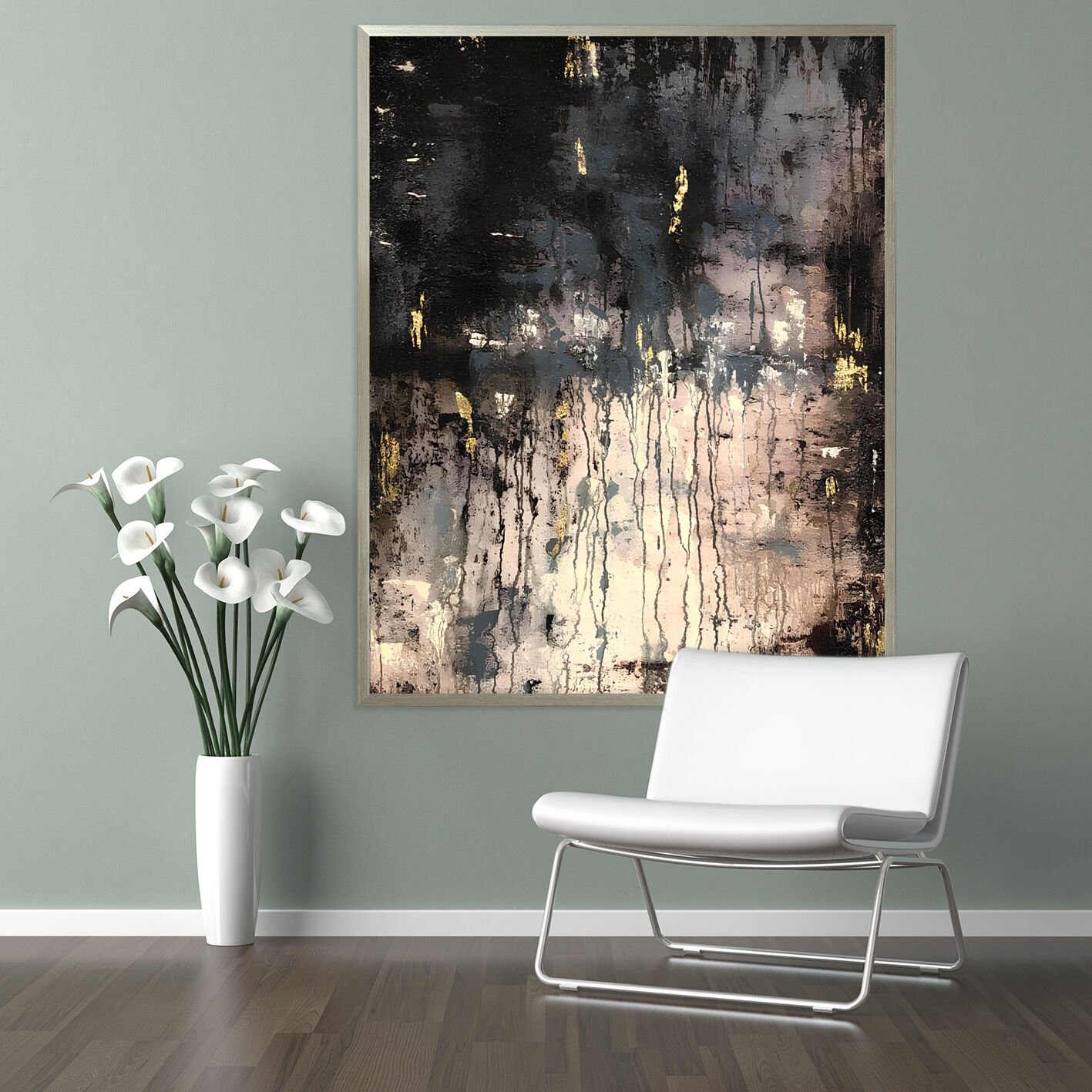 Geceye Düşen Işık Soyut Dokulu Yağlıboya Tablo