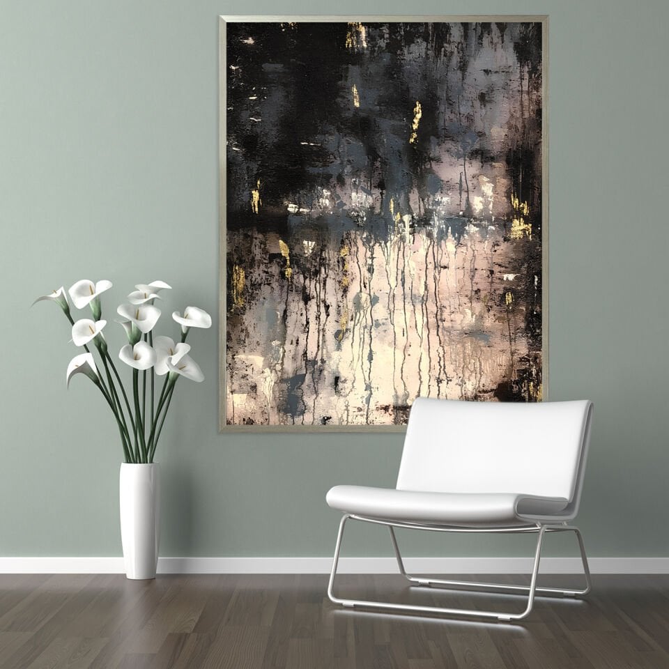 Geceye Düşen Işık Soyut Dokulu Yağlıboya Tablo