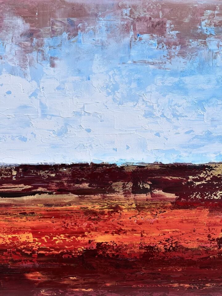 Kızıl Ufuk Soyut Yağlı Boya Tablo Modern Dokulu Sanat