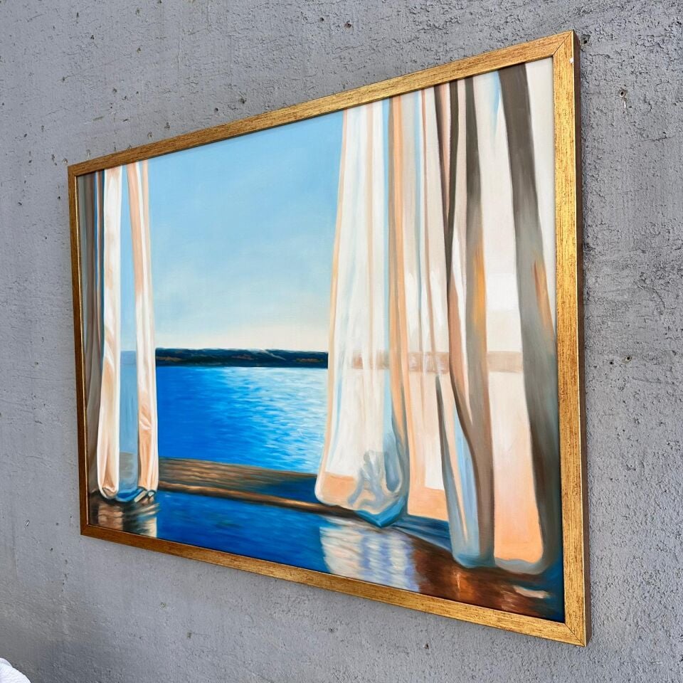 Pencere Önünden Deniz Manzarası Yağlı Boya Tablo