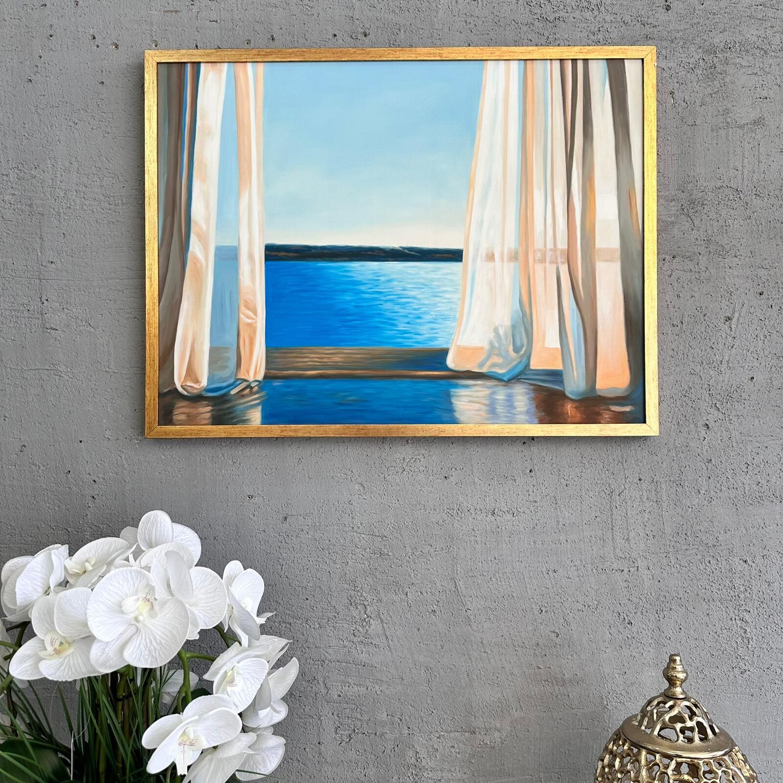 Pencere Önünden Deniz Manzarası Yağlı Boya Tablo