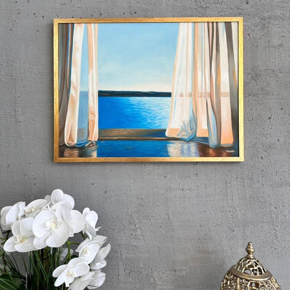 Pencere Önünden Deniz Manzarası Yağlı Boya Tablo