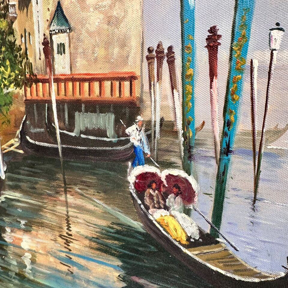 Venedik Kanalı Gondol Manzaralı Yağlı Boya Tablo