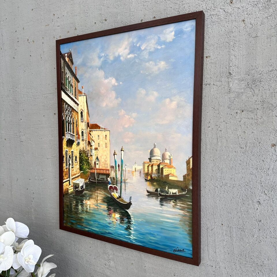 Venedik Kanalı Gondol Manzaralı Yağlı Boya Tablo
