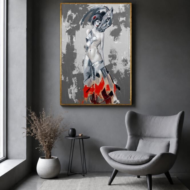Kadın ve At Yağlı Boya Tablo Soyut Figür El Yapımı Dokulu Sanat Eseri