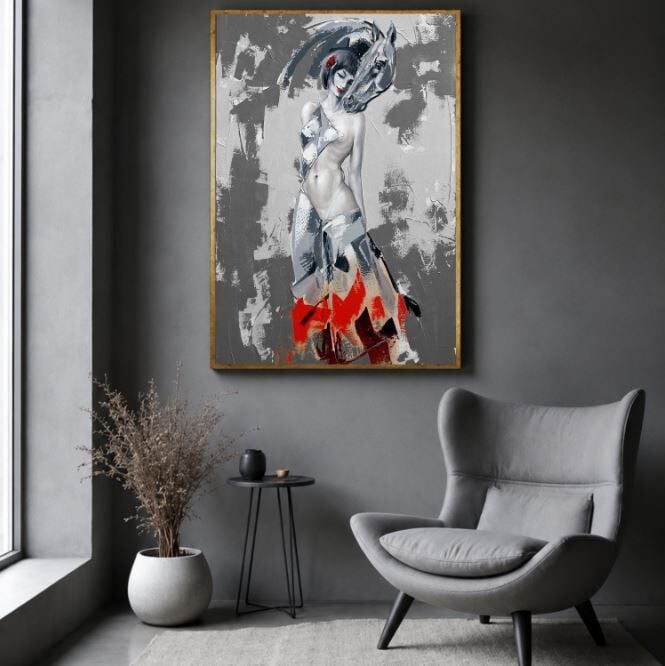 Kadın ve At Yağlı Boya Tablo Soyut Figür El Yapımı Dokulu Sanat Eseri