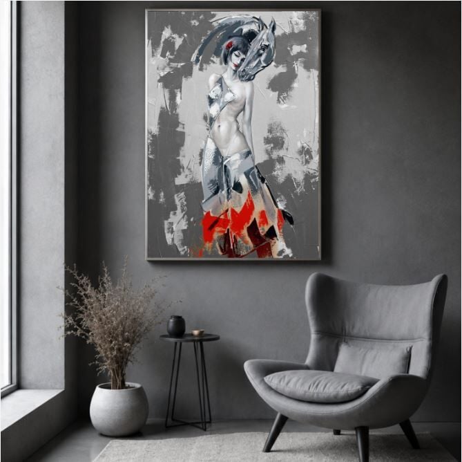 Kadın ve At Yağlı Boya Tablo Soyut Figür El Yapımı Dokulu Sanat Eseri