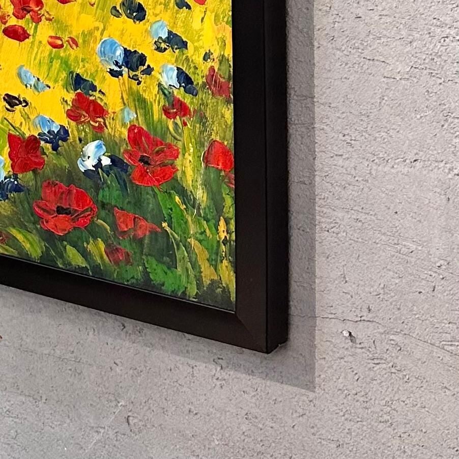 Gün Batımında Deniz ve Kır Çiçekleri Manzaralı Yağlı Boya Tablo