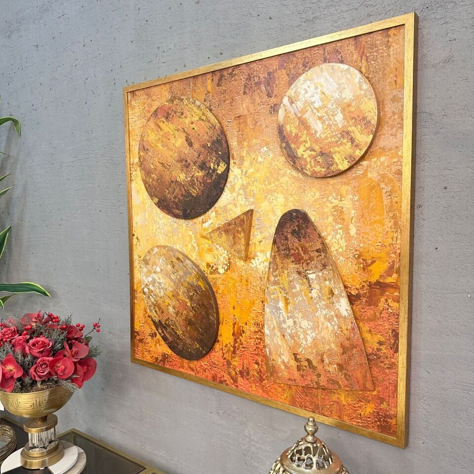 Altın Denge – Soyut 3D Dokulu Yağlı Boya Tablo