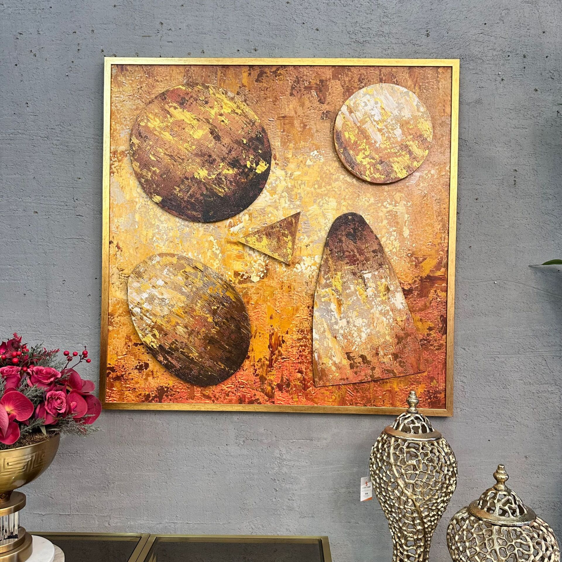 Altın Denge – Soyut 3D Dokulu Yağlı Boya Tablo