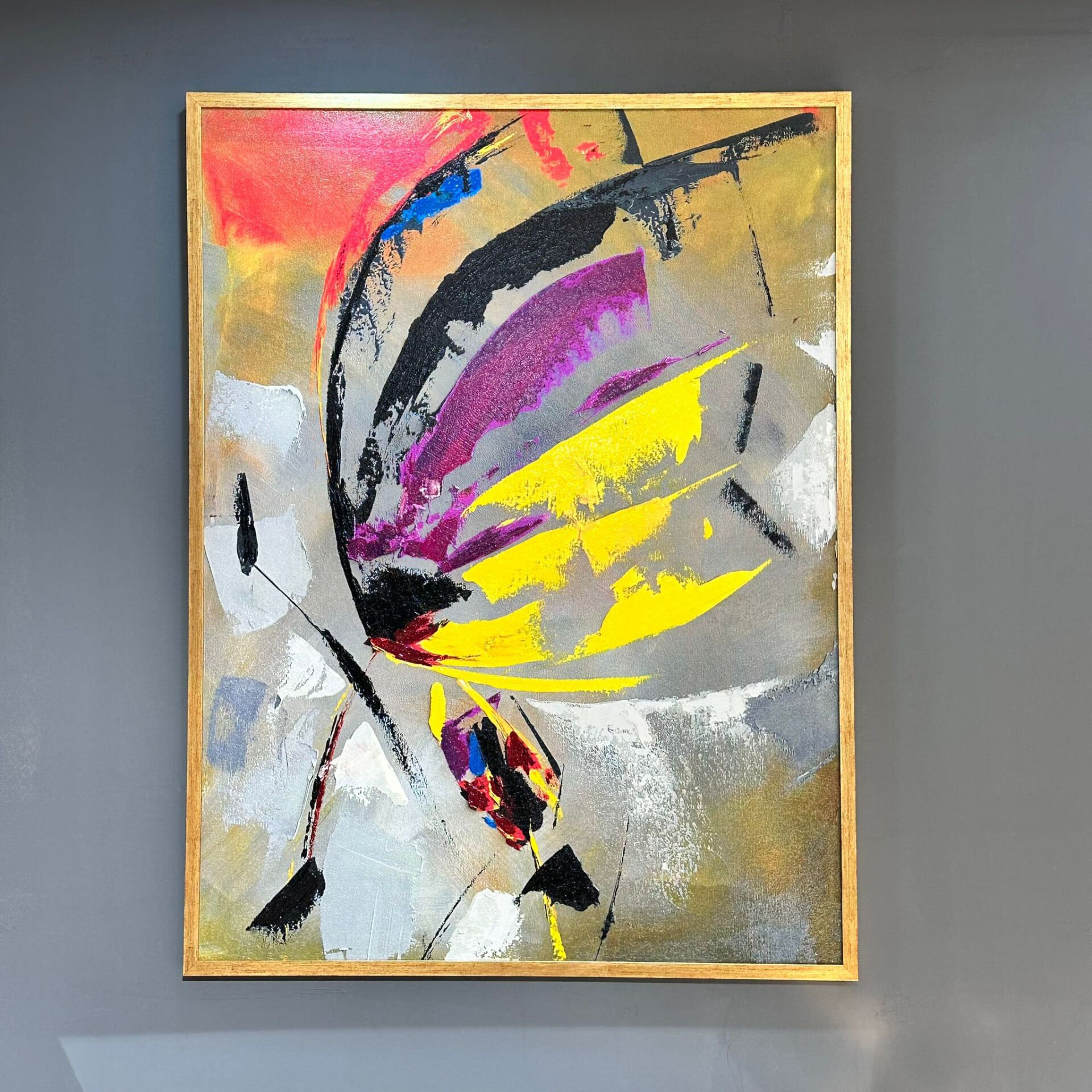 Çiçekteki Kelebek Soyut Dokulu Yağlıboya Tablo