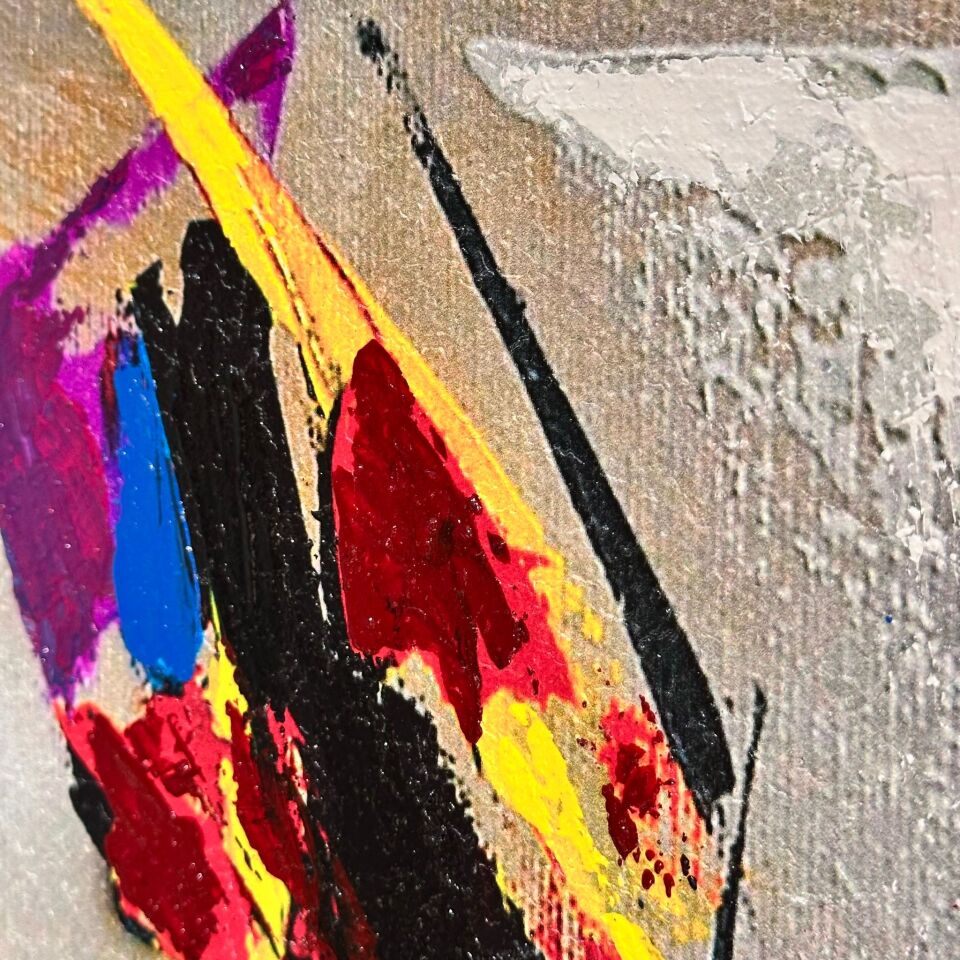 Çiçekteki Kelebek Soyut Dokulu Yağlıboya Tablo