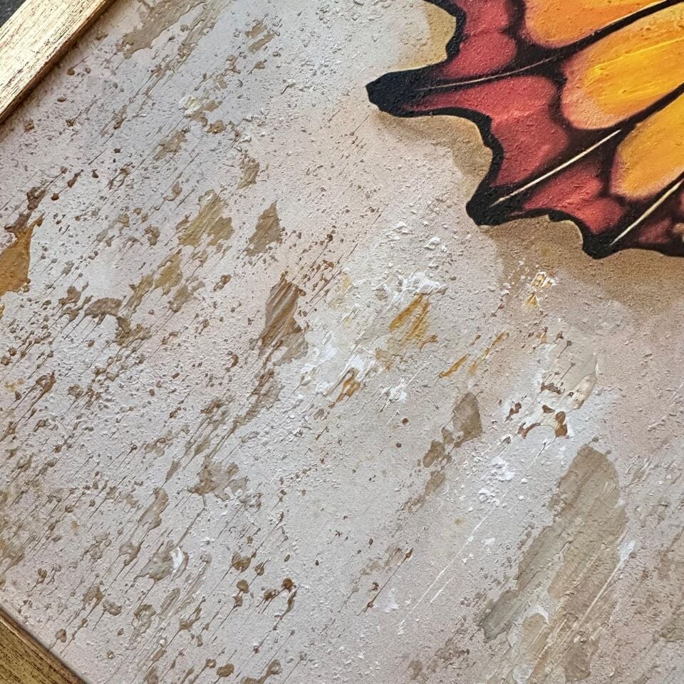 Altın Kanat Kelebek & Tropikal Yaprak 3’lü Tablo Seti