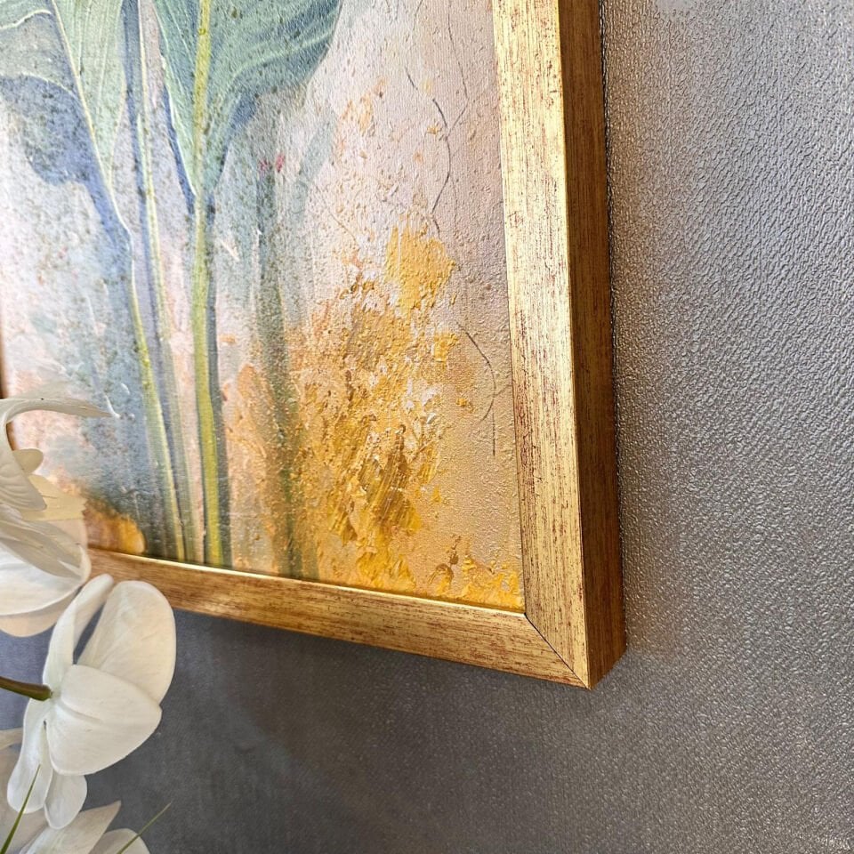 Altın Kanat Kelebek & Tropikal Yaprak 3’lü Tablo Seti