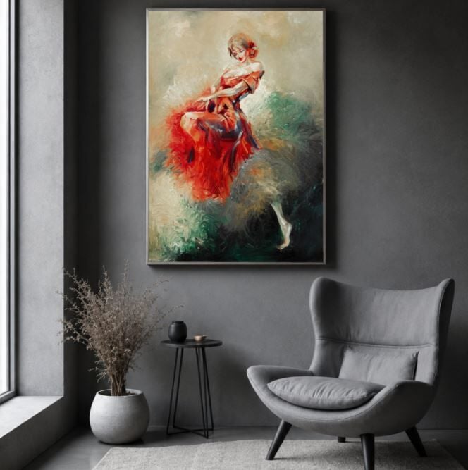 Modern Kadın Yağlı Boya Tablo Zarif Figür El Yapımı Dokulu Sanat Eseri