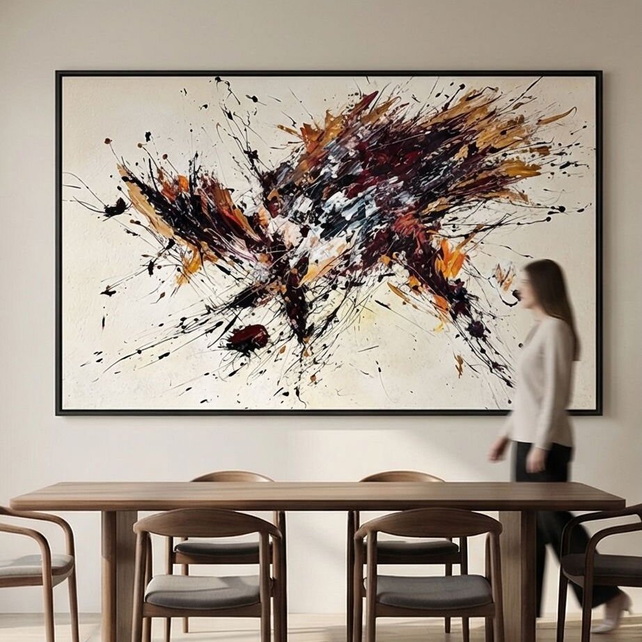 Enerjik Soyut Hareket Dokulu Yağlıboya Tablo