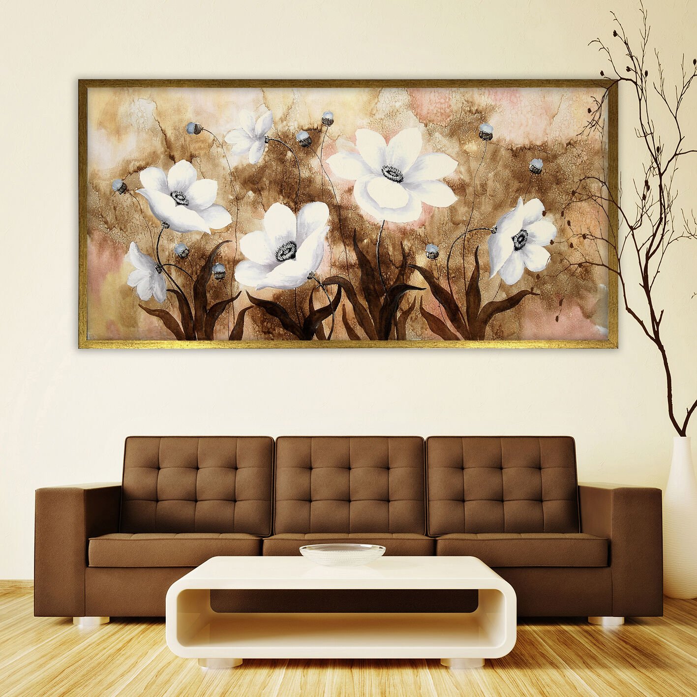 Beyaz Çiçekler / Dokulu Yağlıboya Tablo