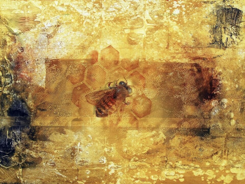 Arı Temalı Yağlı Boya Tablo Bal Peteği Dokulu El Yapımı Modern Sanat Eseri