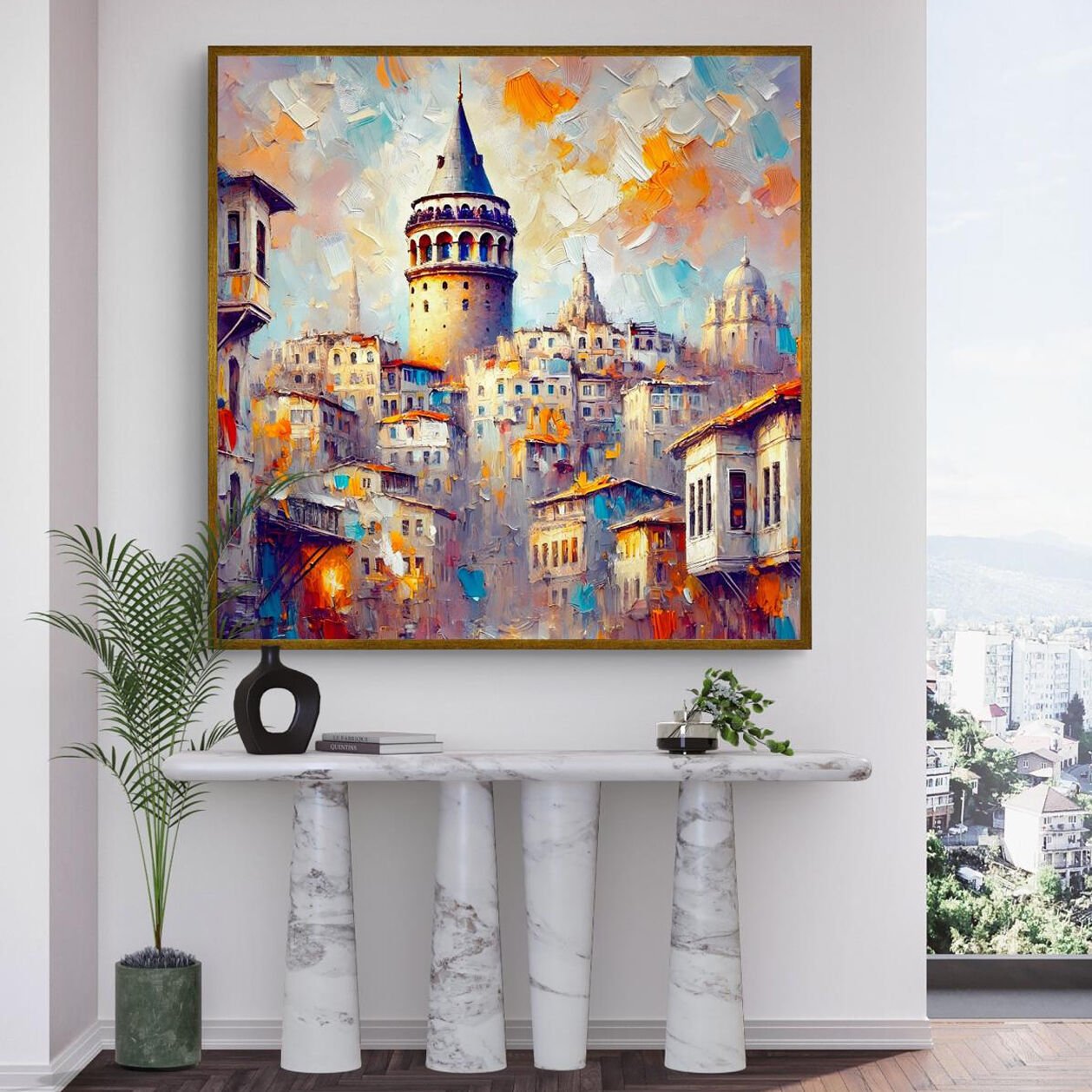Eski Galata Manzara Dokulu Yağlıboya Tablo