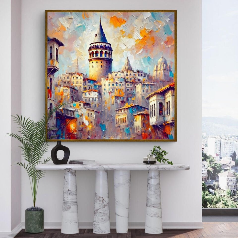 Eski Galata Manzara Dokulu Yağlıboya Tablo