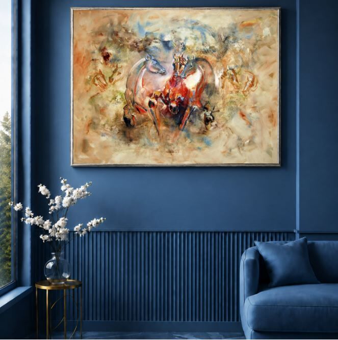 At Temalı Yağlı Boya Tablo Soyut Koşan Atlar Dokulu El Yapımı Modern Sanat Eseri