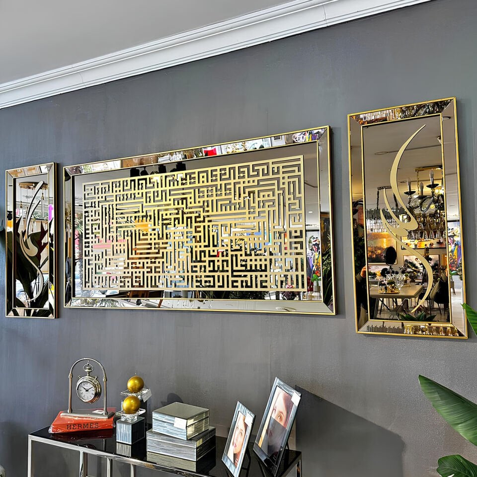 Kufi Ayetel Kursi Takım 40x90-80x155-40x90 - Altın