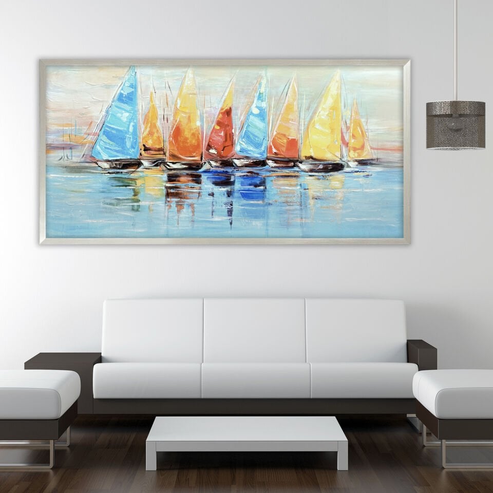 Rüzgârda Renkli Yelkenler / Dokulu Yağlıboya Tablo