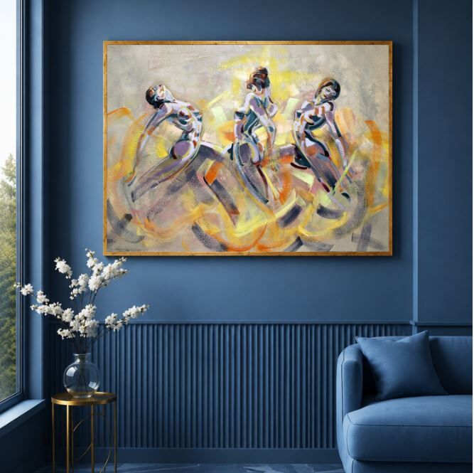 Soyut Figürlü Yağlı Boya Tablo Üç Kadın Figürü Dokulu El Yapımı Modern Sanat Eseri