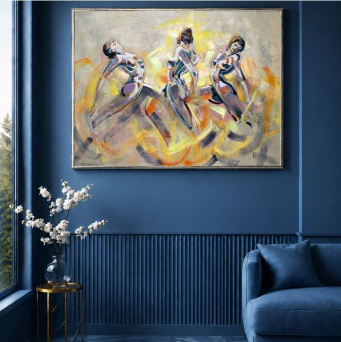Soyut Figürlü Yağlı Boya Tablo Üç Kadın Figürü Dokulu El Yapımı Modern Sanat Eseri