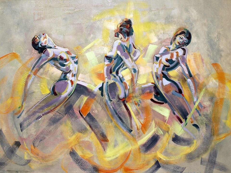 Soyut Figürlü Yağlı Boya Tablo Üç Kadın Figürü Dokulu El Yapımı Modern Sanat Eseri