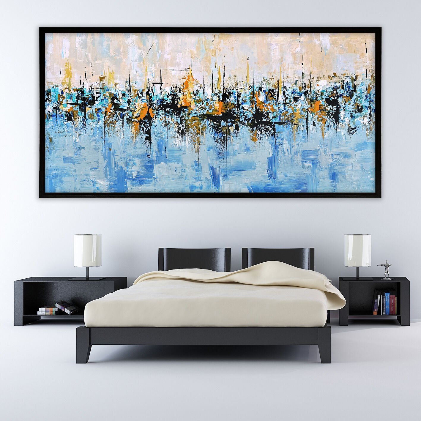 Mavi Dengenin Ritmi Soyut Dokulu Yağlıboya Tablo