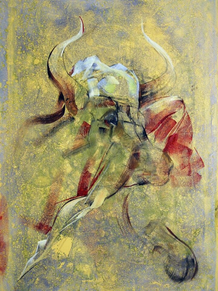 Boğa Temalı Yağlı Boya Tablo Soyut Dokulu El Yapımı Modern Sanat Eseri