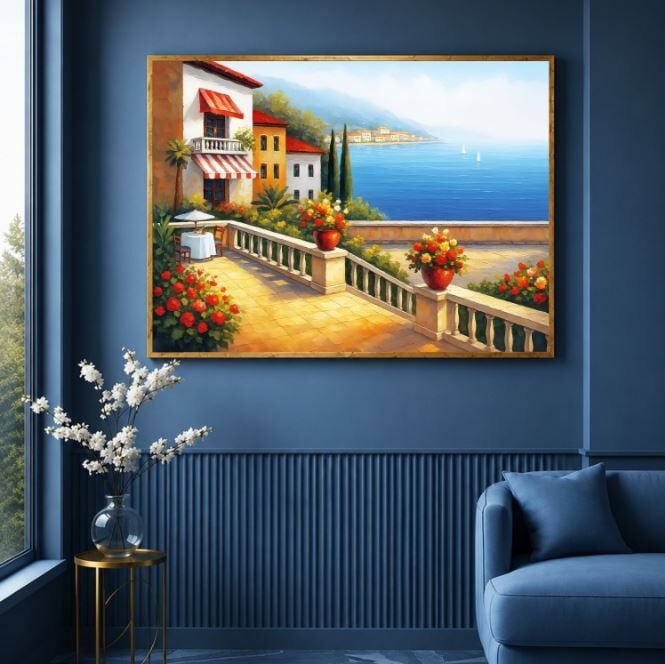 Akdeniz Villa Deniz Manzara Yağlı Boya Tablo