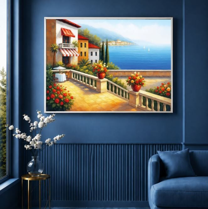 Akdeniz Villa Deniz Manzara Yağlı Boya Tablo