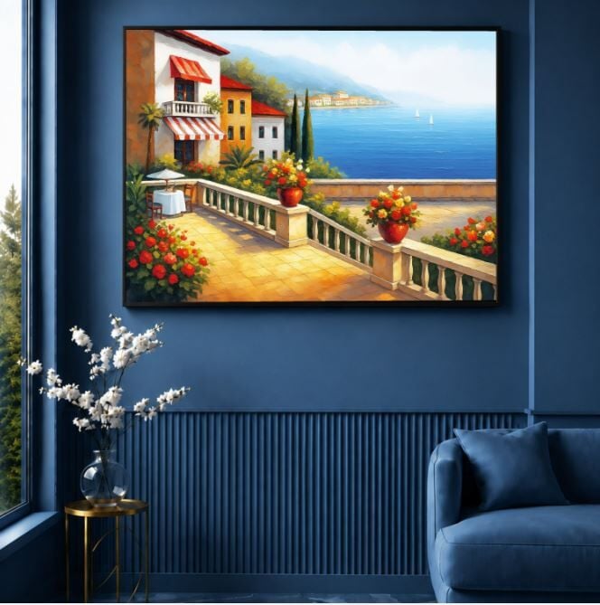 Akdeniz Villa Deniz Manzara Yağlı Boya Tablo