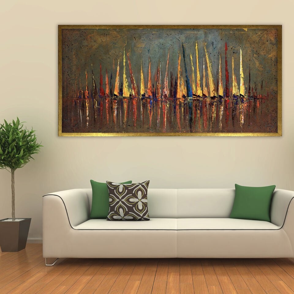 Yelkenliler / Soyut Dokulu Yağlıboya Tablo