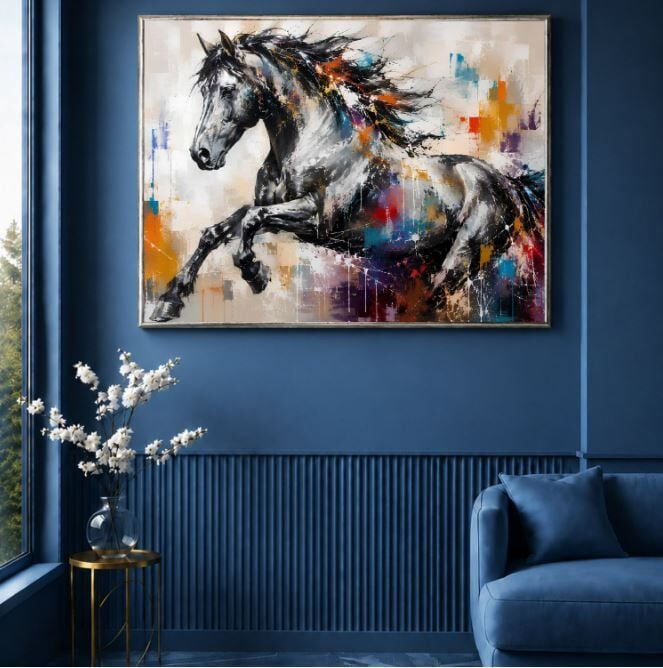 Modern At Figürlü Dokulu Yağlı Boya Tablo – Özgür Ruh