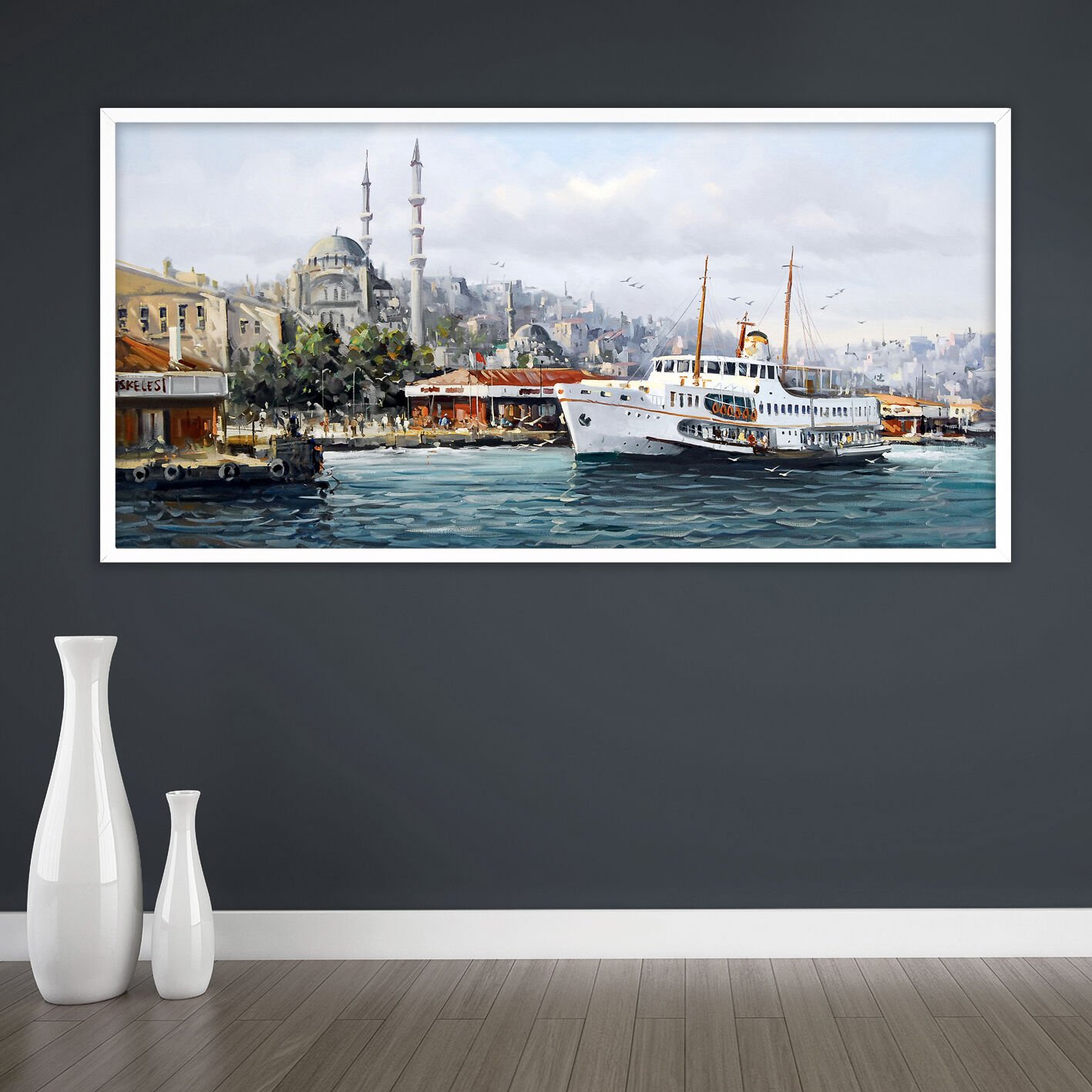 Boğazda Zaman Manzara Dokulu Yağlıboya Tablo