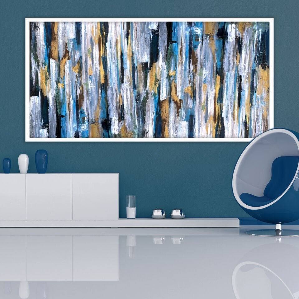 Dikey Zaman Soyut Dokulu Yağlıboya Tablo