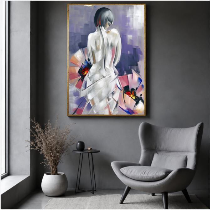 Kadın Figürlü Yağlı Boya Tablo Soyut Dokulu El Yapımı Modern Sanat Eseri